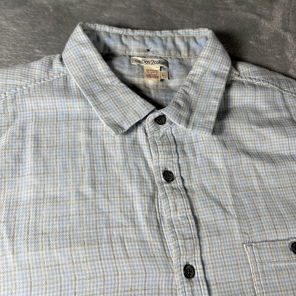 Carbon 2 Cobalt Flannel Shirt Mens Size Large Plaid Button Up Pockets LS.